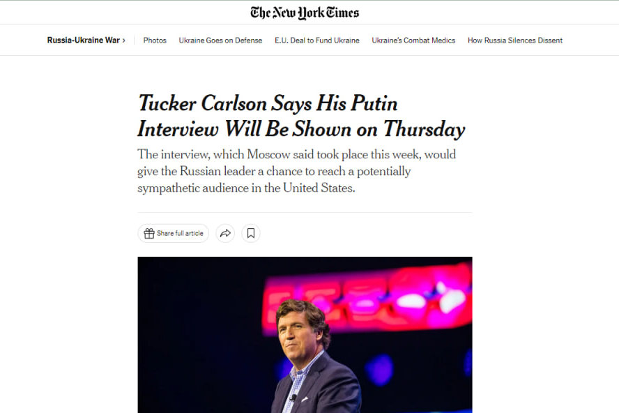 The New York Times интервью Путина Карлсону