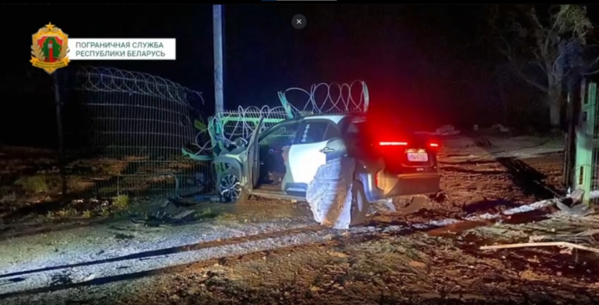 ГПК опубликовал видео, как нетрезвый литовец на авто протаранил забор на границе с Беларусью