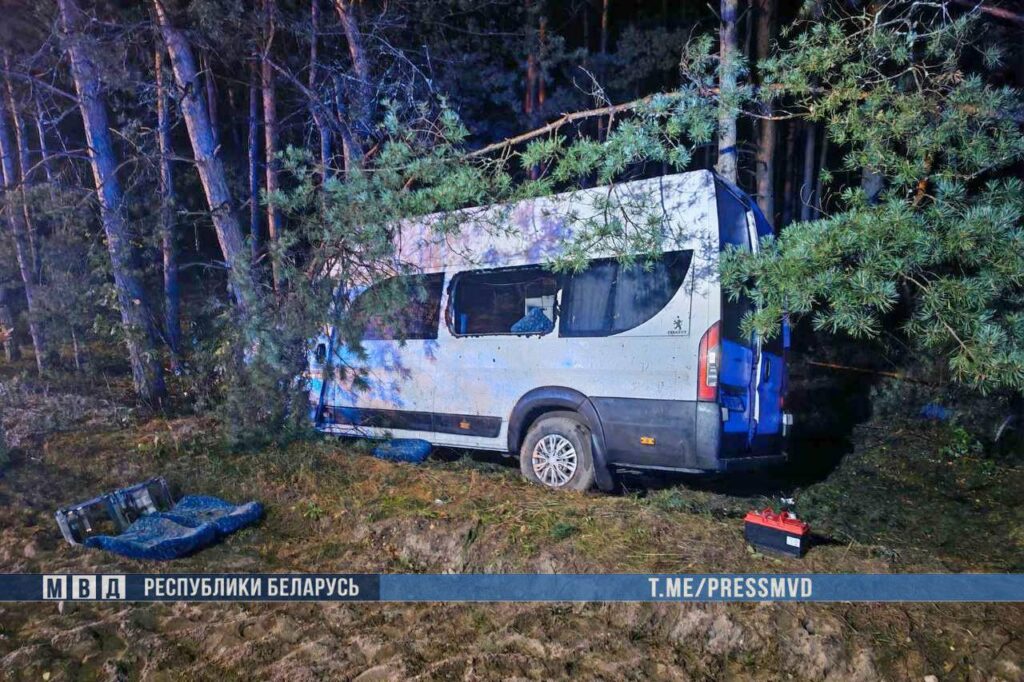 Под Вилейкой микроавтобус с рабочими врезался в дерево — 8 человек госпитализировали