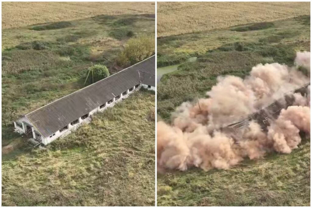 Заброшенное здание под Борисовом зрелищно снесли с помощью контролируемого взрыва