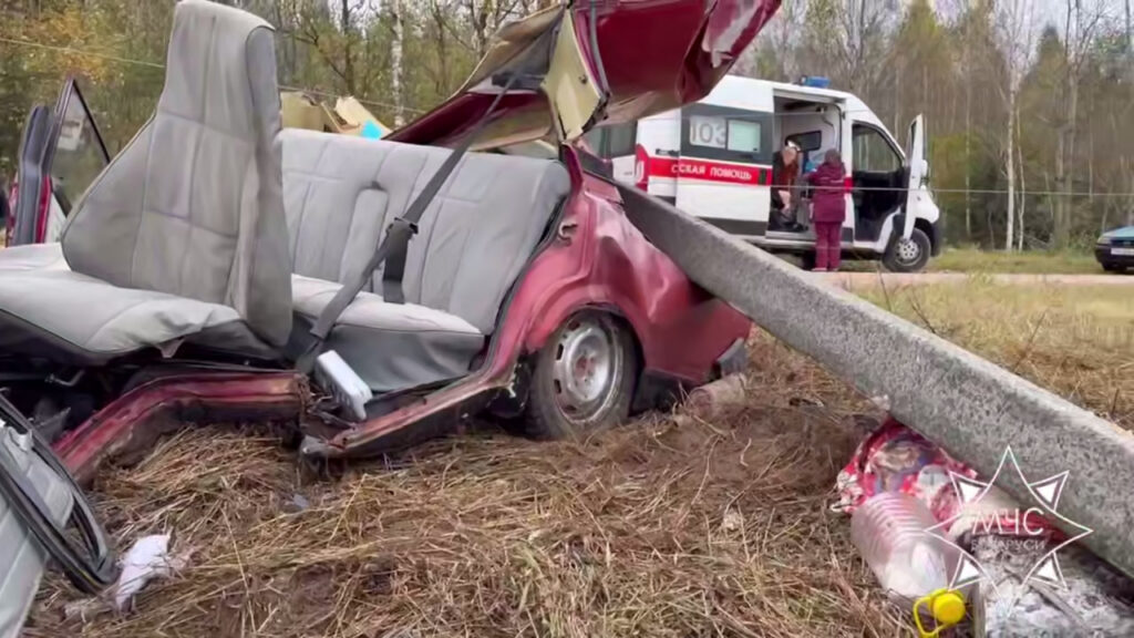 ВАЗ врезался в опору ЛЭП в Червенском районе: водителя вытаскивали спасатели