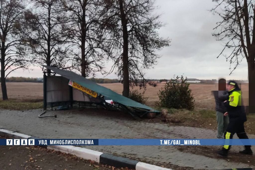 Водитель под Минском влетел в остановку и упал в кювет