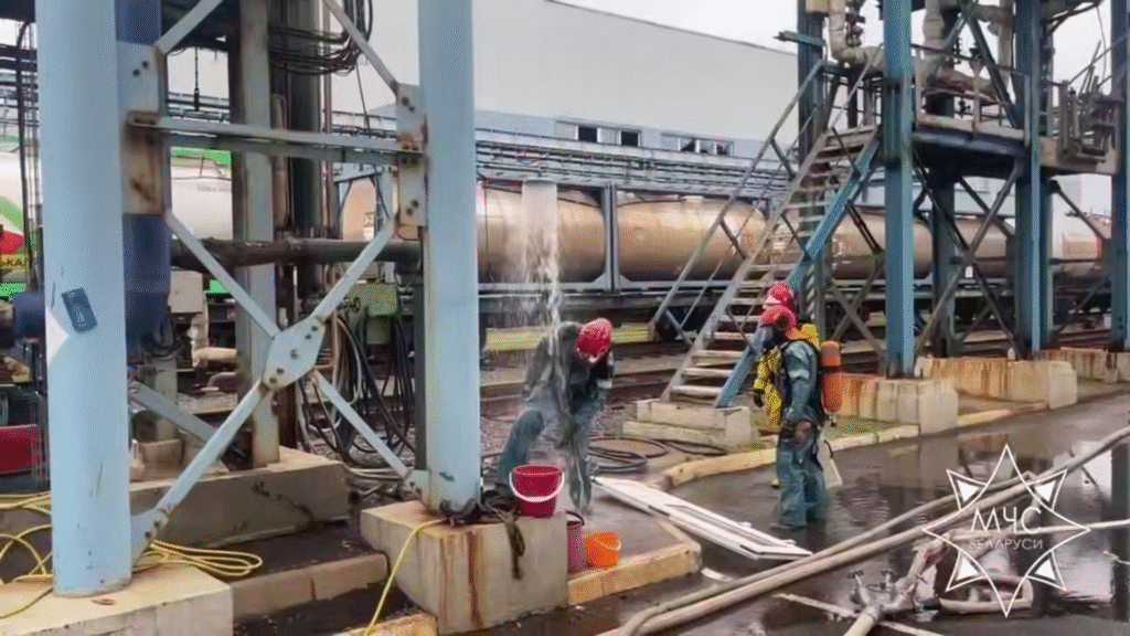 Укрепление обвалования и замеры воздуха — что происходит на месте ЧП на «Беларуськалии»