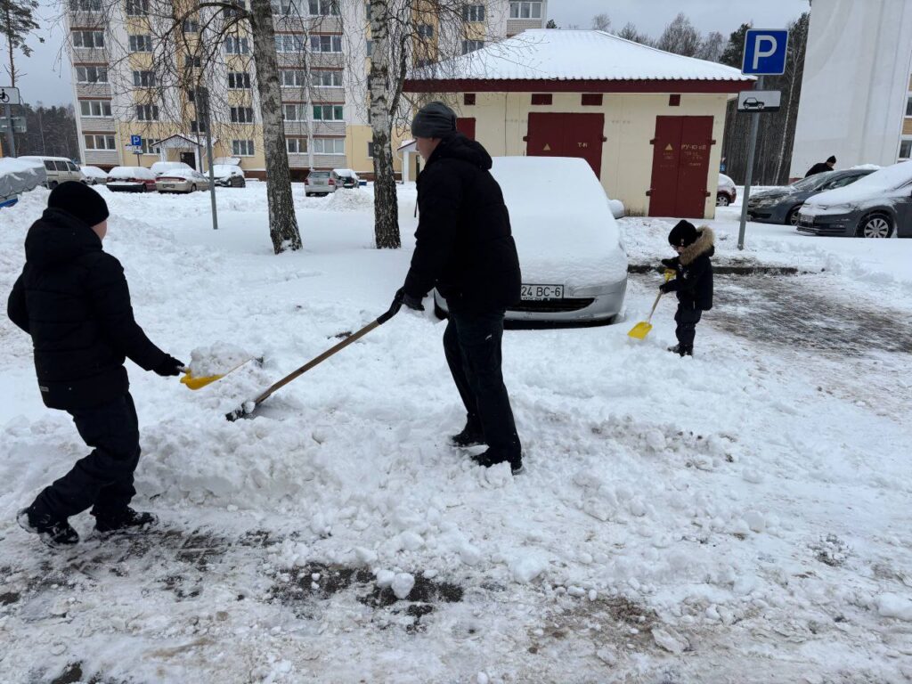 Снег — не помеха: коммунальщики и жители Минщины вышли на борьбу со стихией