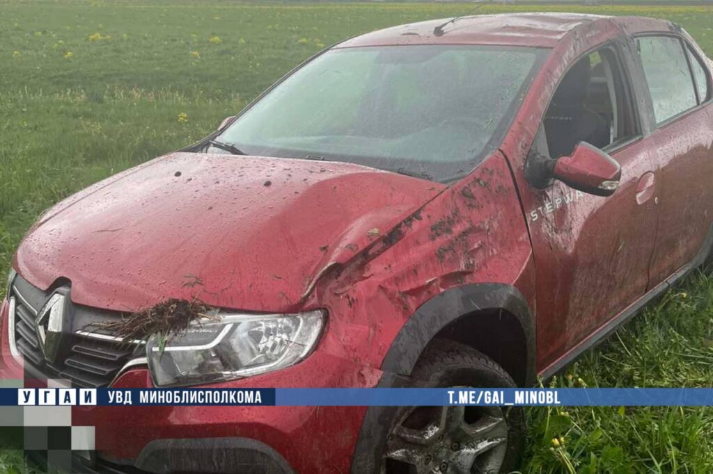 В Дзержинском районе 67-летний водитель на Renault вылетел в кювет и опрокинулся